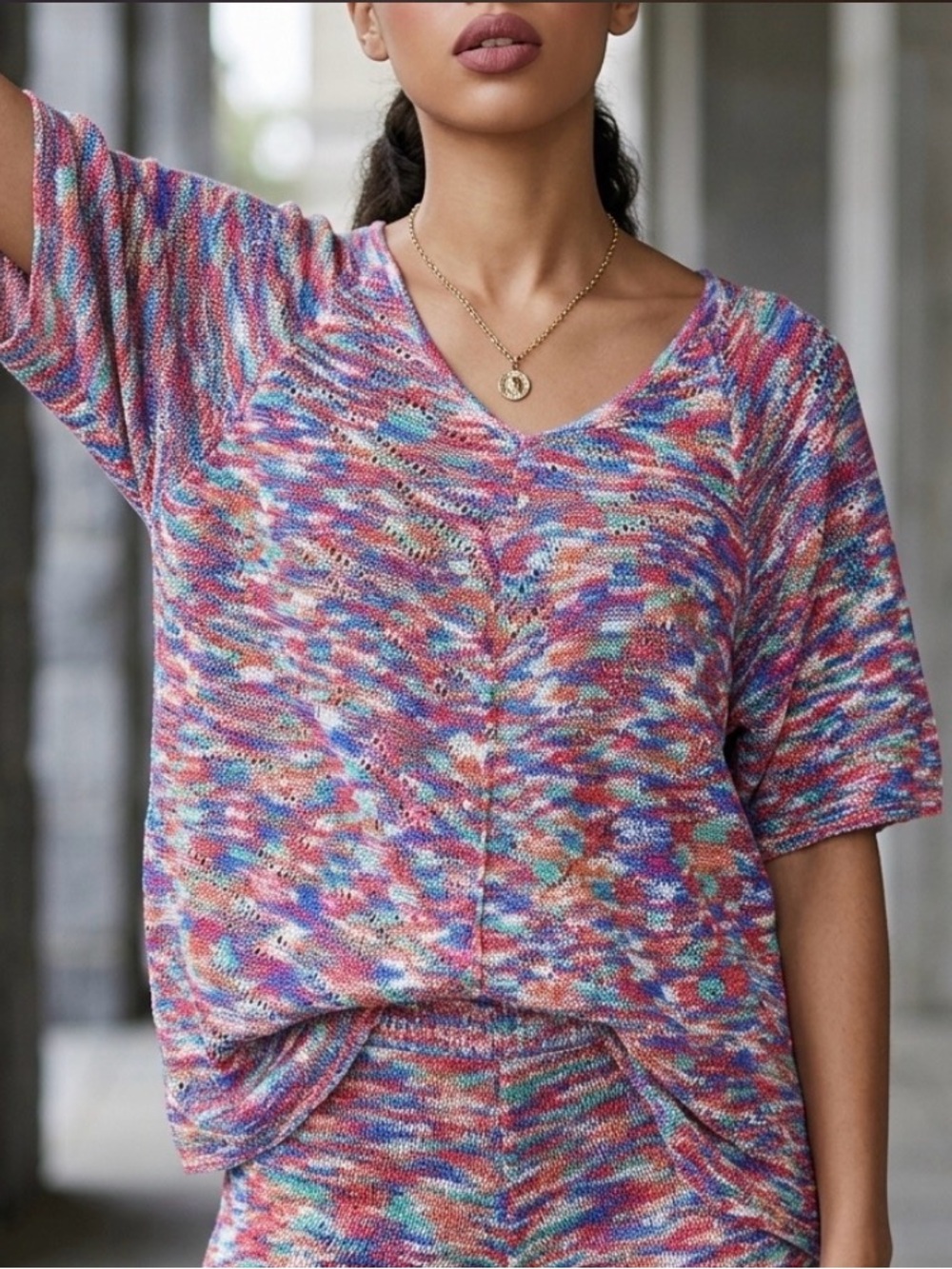 Faded Glory Women’s XXL Multicolor Marled Knit Tunic Sweater V-Neck Relaxed Fit